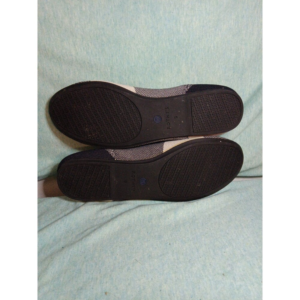 Rothy's Women's Sz W9 Captoe Black White Buffalo Plaid Slip On Flats Blue Trim, - Picture 5 of 6